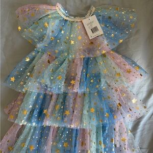 Lola and the Boys Gold Star Pastel Layered Tulle Dress NWT